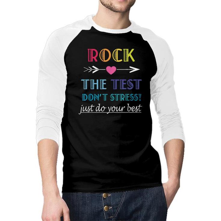 Rock The Test-Funny School Student Teacher Test Day  Raglan Baseball Shirt