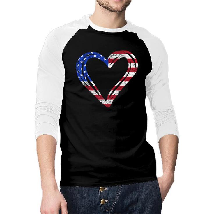Usa Flag Heart American Patriotic Armed Forces Memorial Day  Raglan Baseball Shirt
