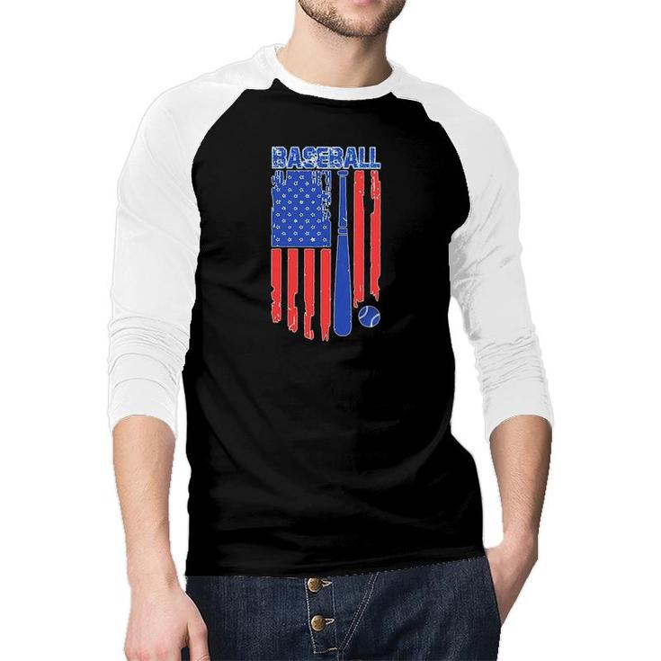 Vintage Cool Baseball American Flag Print Raglan Baseball Shirt