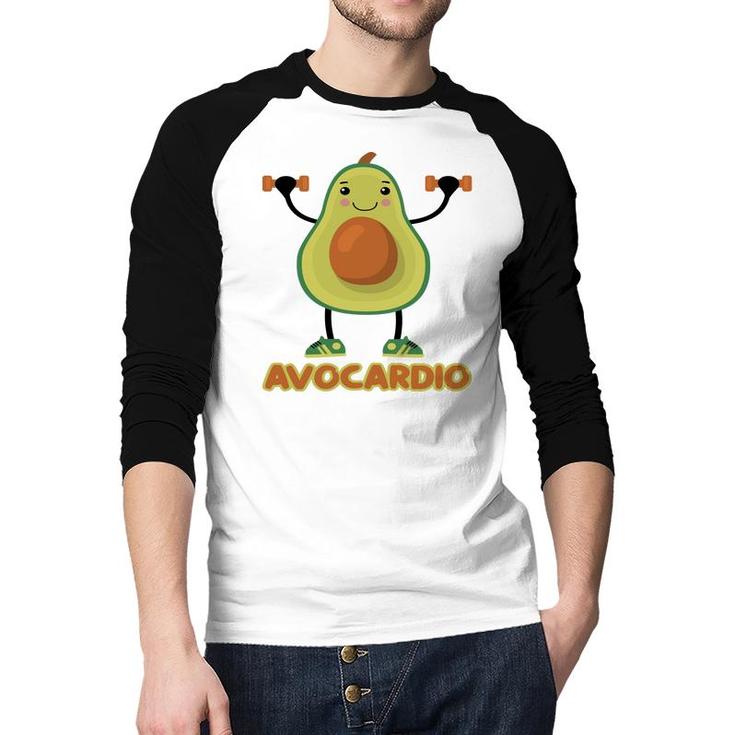 Avocardio Funny Avocado Is Gymming So Hard Raglan Baseball Shirt
