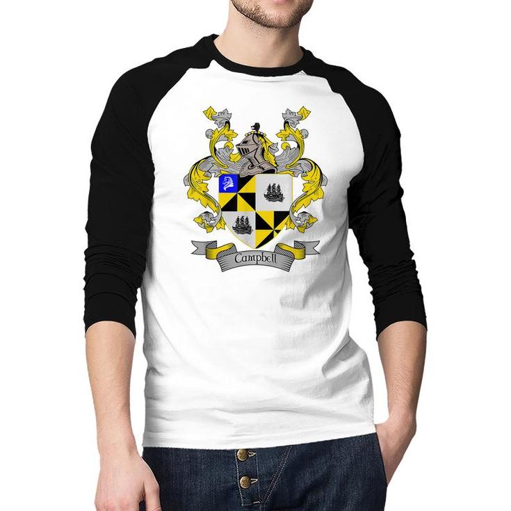 Campbell Coat Of Arms | Campbell Surname Family Crest  Raglan Baseball Shirt