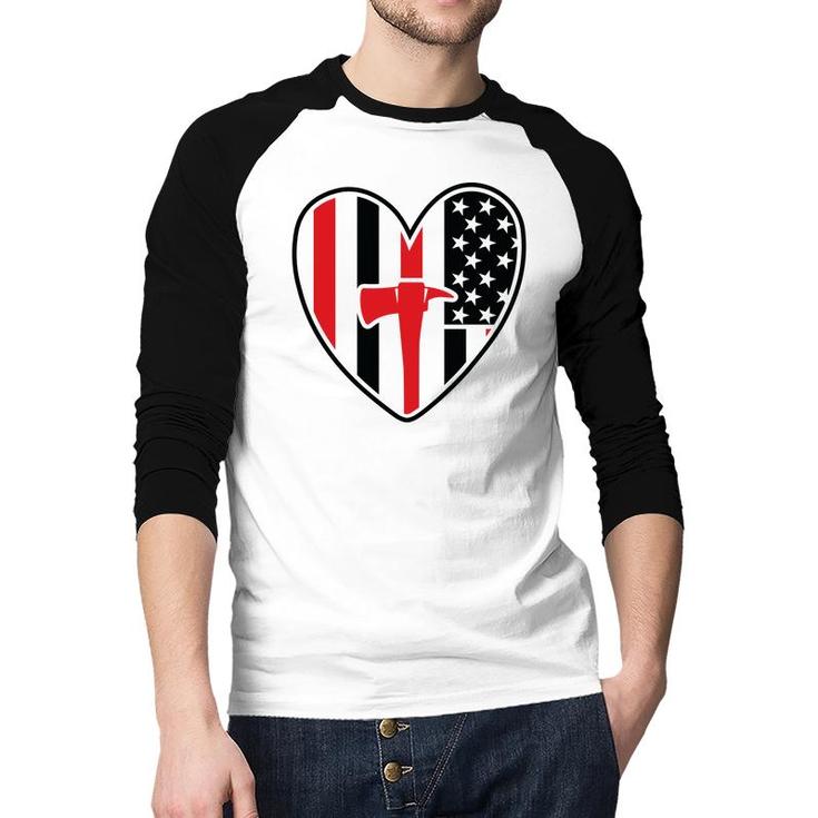 Firefighter Usa Flag Red Heart Gift For Firefighter Raglan Baseball Shirt