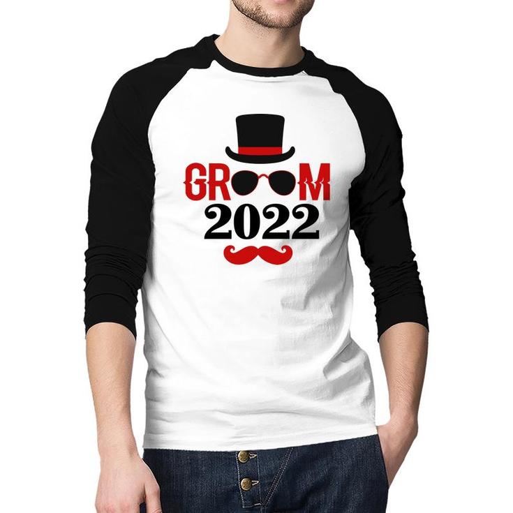 Groom 2022 Groom Bachelor Party Red Black  Raglan Baseball Shirt