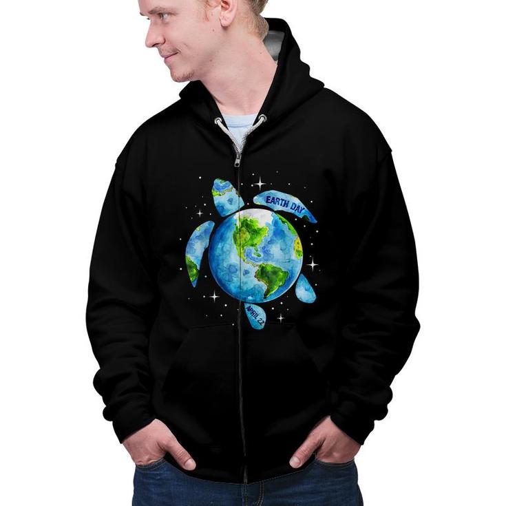 Earth Day 2022 Restore Earth Sea Turtle Art Save The Planet  Zip Up Hoodie