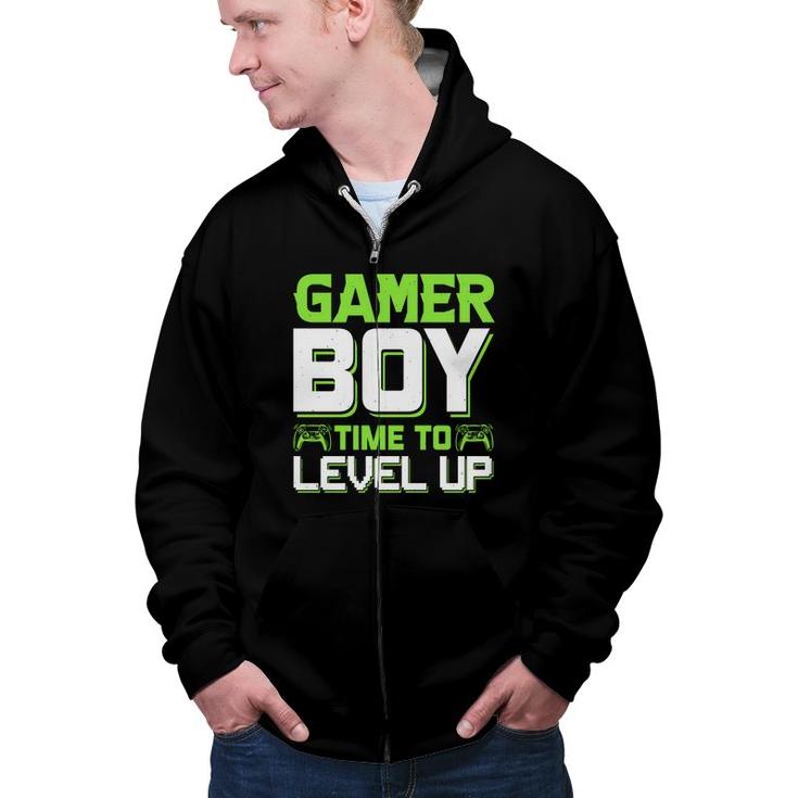 Gamer Boy Time To Level Up Birthday Boy Matching Video Gamer Design Zip Up Hoodie