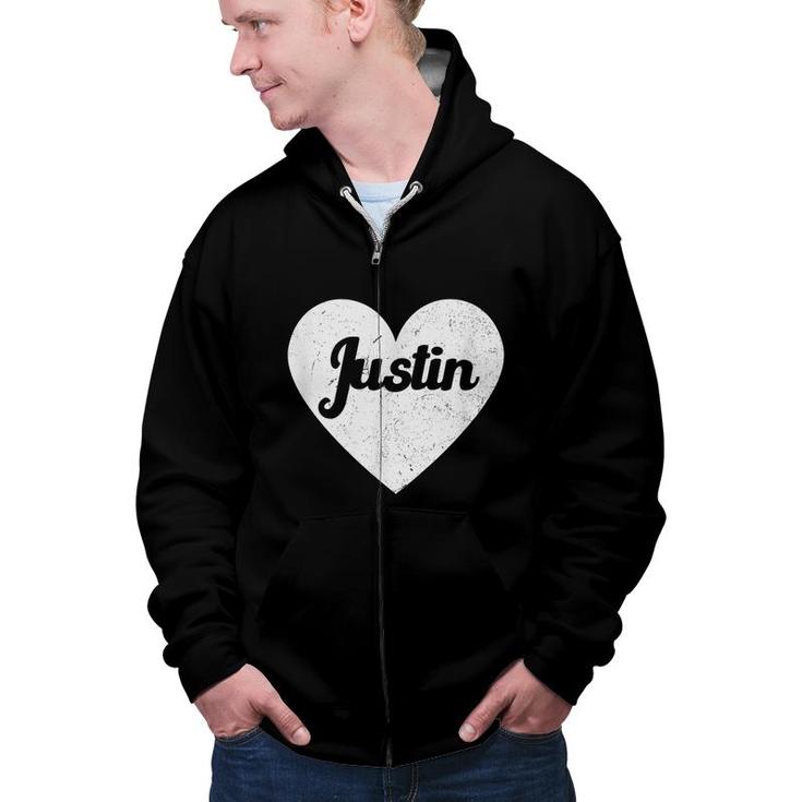 I Heart Justin - First Names And Hearts I Love Justin  Zip Up Hoodie