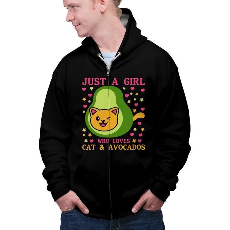 Just A Girl Who Lovers Cat And Avocados Funny Avocado Zip Up Hoodie