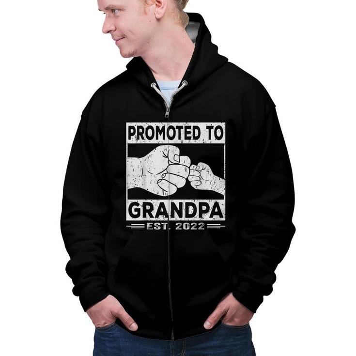 Mens Promoted To Grandpa Est 2022 Funny New First Grandfather  Zip Up Hoodie