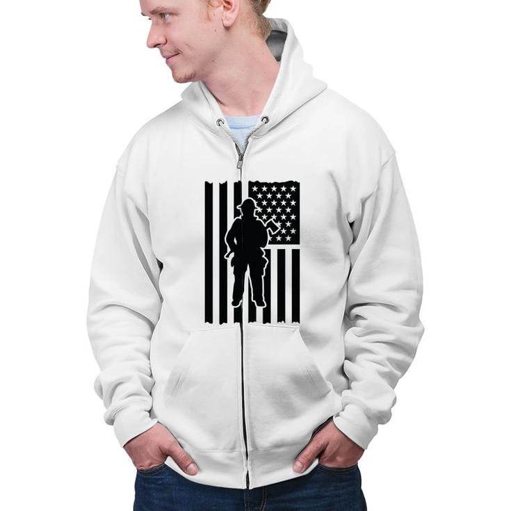 Firefighter Usa Flag Black Gift For Firefighter Zip Up Hoodie