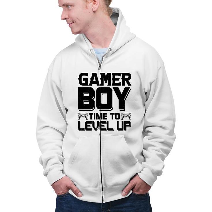 Gamer Boy Time To Level Up Black Design Birthday Boy Matching Video Gamer Zip Up Hoodie