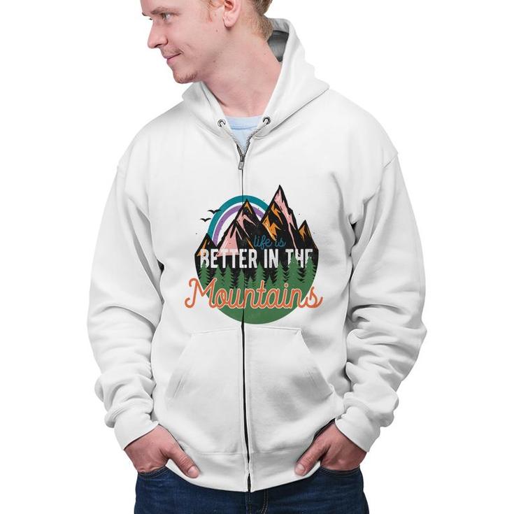 Life Is Better In The Mountains Wild Life  Vintage Style Zip Up Hoodie