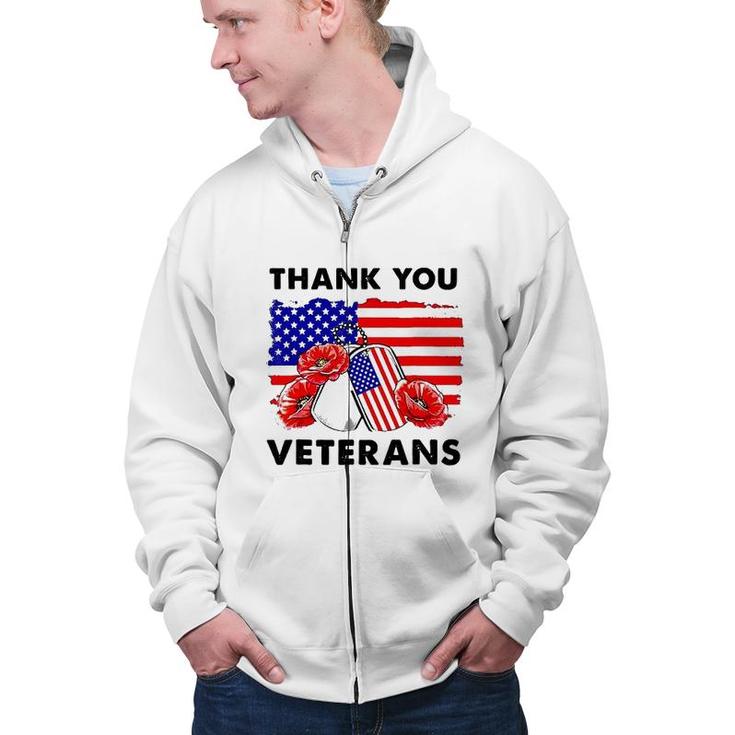 Thank You Veterans Poppy Flower Veteran Day 2022 Trend Zip Up Hoodie