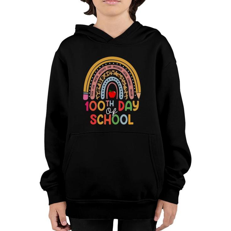 100Th Day Of School Teacher 100 Days Smarter Boho Rainbow Youth Hoodie