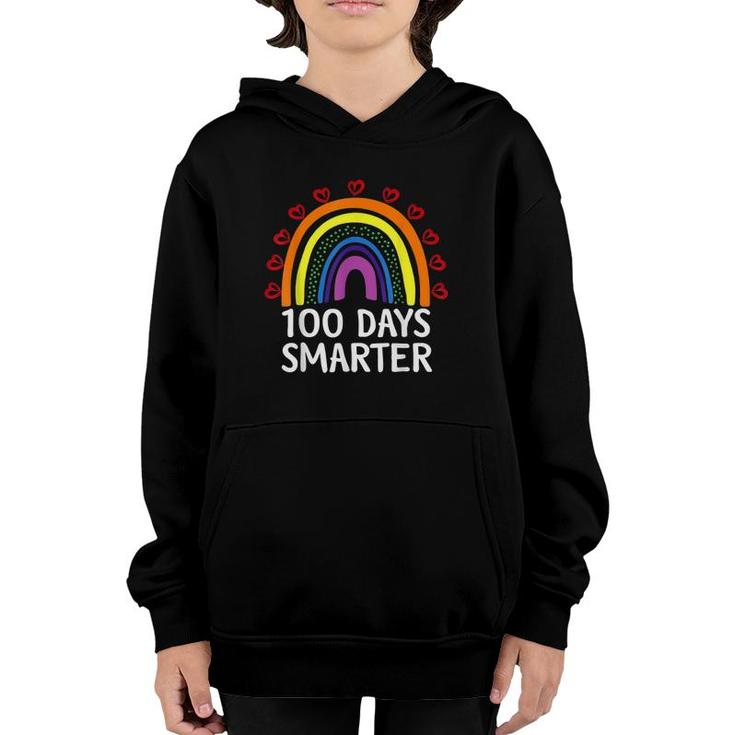 100Th Day Of School Teacher Student 100 Days Smarter Hearts Rainbow Youth Hoodie