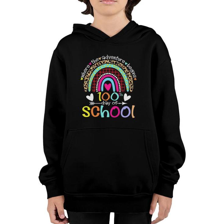 100Th Day Of School Teacher Student 100 Days Smarter Rainbow Youth Hoodie