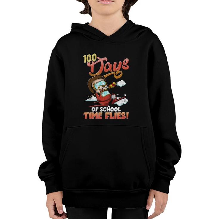 100Th Day Of School Teacher Student Time Flies 100 Days Cute Youth Hoodie