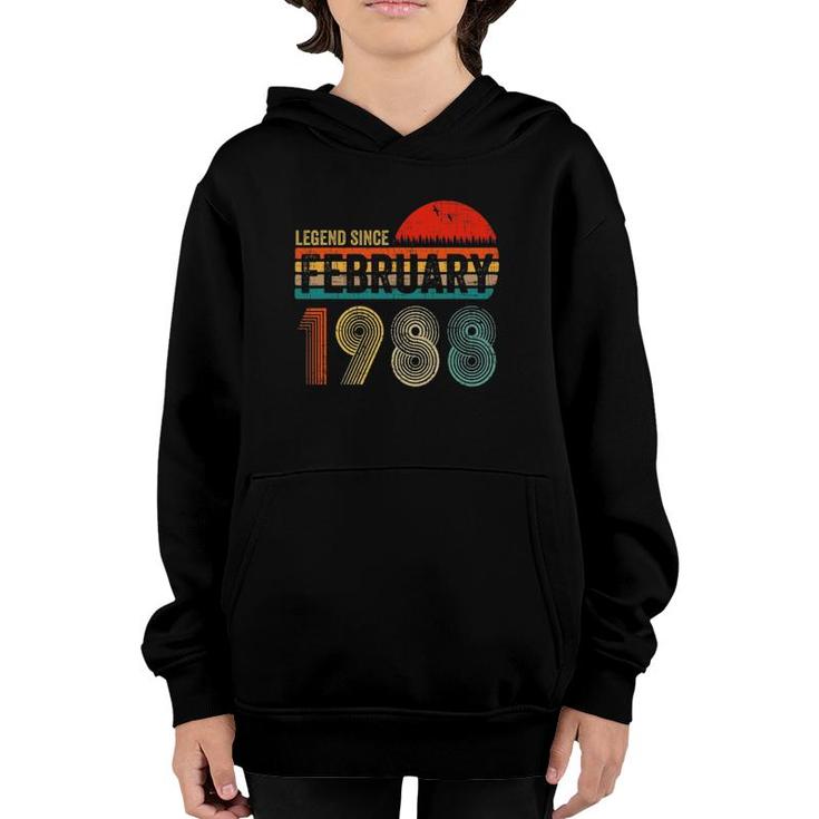 33 Years Old Retro 1988 Birthday Gift Legend Since February 1988  Youth Hoodie