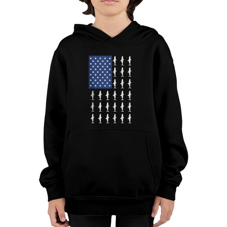 4Th Of July Shark  American Flag Independence Day Shark Youth Hoodie