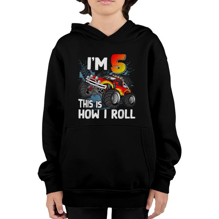 5 Year Old Monster Truck 5Th Birthday Boy Monster Truck Car  Youth Hoodie