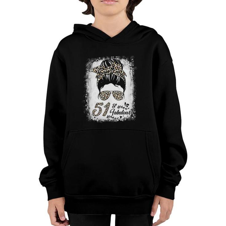 51 Years Old Fabulous Messy Bun Leopard 51St Birthday Youth Hoodie