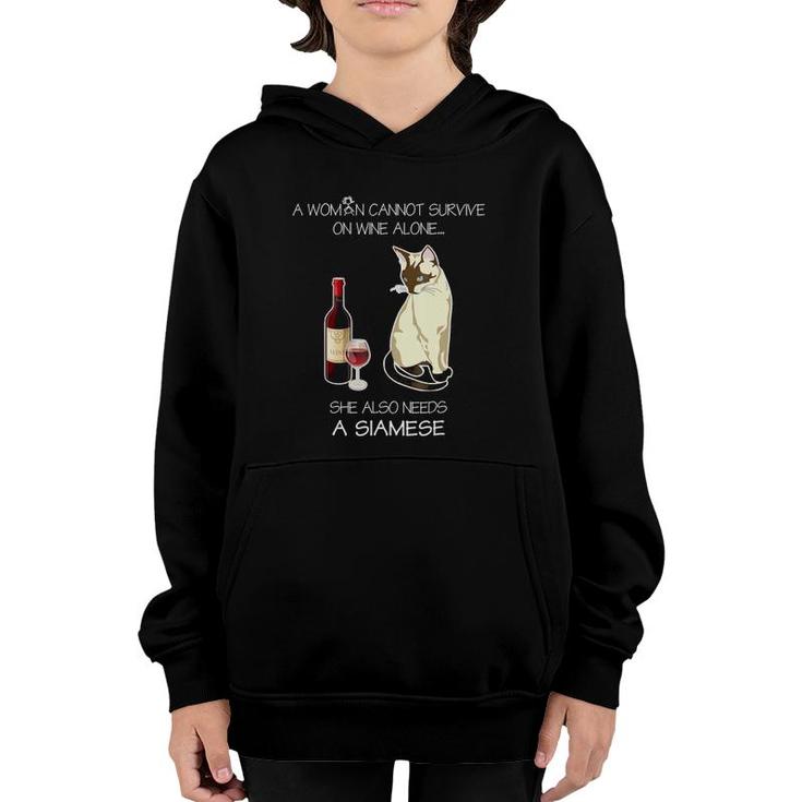 A Woman Cannot Survive On Wine Alone She Also Needs A Cat Youth Hoodie