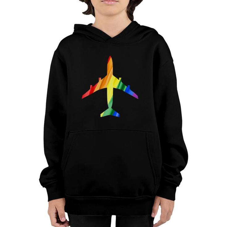 Airplane Rainbow Gay Flag Flight Attendant Youth Hoodie