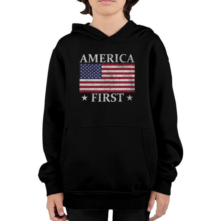 America First Usa American Flag Patriot Stars And Stripes Youth Hoodie