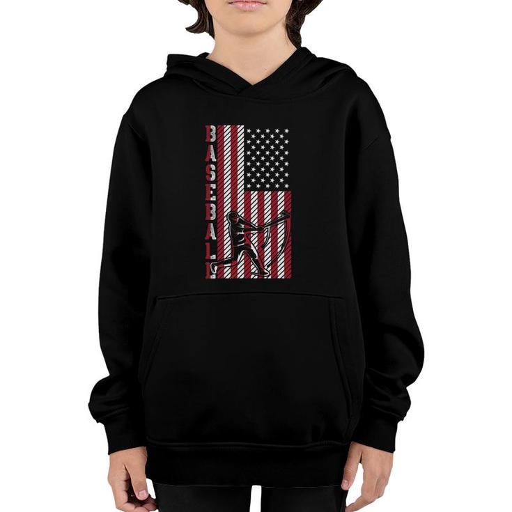 American Sport Batter Usa Flag Baseball Player Baseball Youth Hoodie