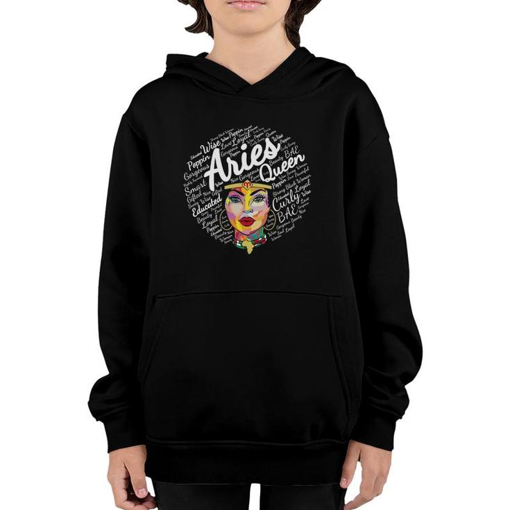 Aries Queen Gift For Black Women Born In March April Aries Youth Hoodie
