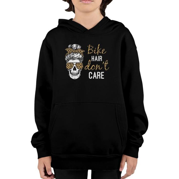 Biker Hair Dont Care Skull Messy Bun For Lady Youth Hoodie