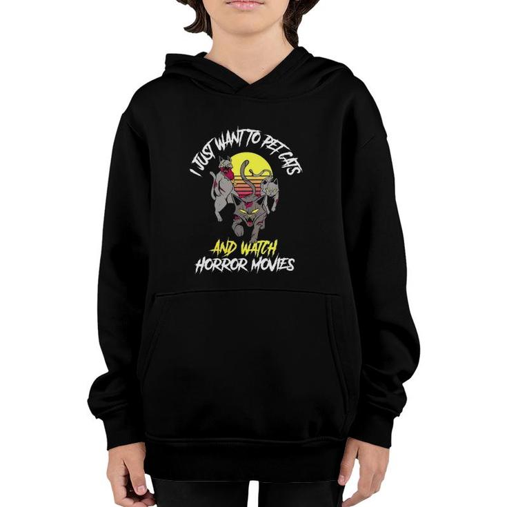 Cats And Horror Movies Funny Horror Movies Gift Classic Youth Hoodie
