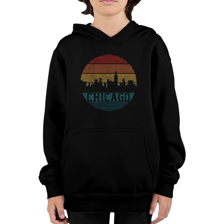 Chicago Skyline Vintage Retro Illinois Pride Gift  Youth Hoodie