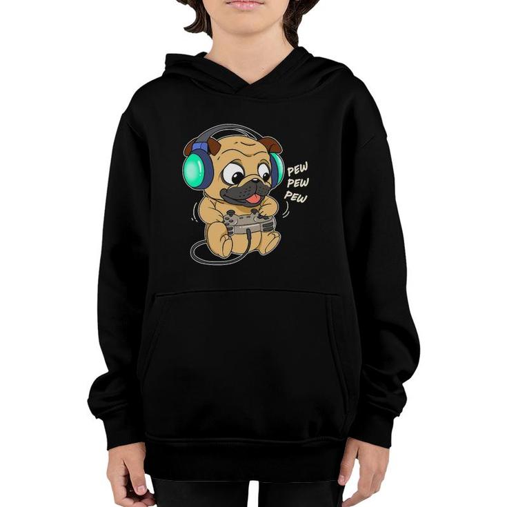 Cute Gaming Pug Pew Video Game Computer Player Youth Hoodie