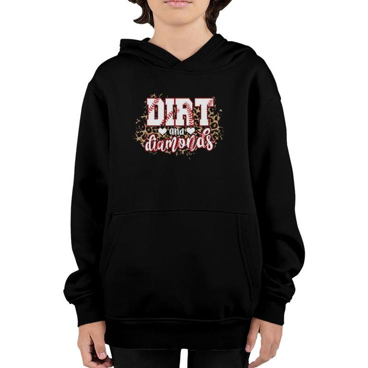Dirt And Diamonds Funny Baseball Lover Leopard Baseball Youth Hoodie