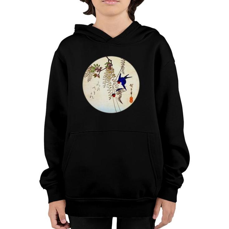 Famous Vintage Japanese Woodblock Art Swallow Bird Wisteria Youth Hoodie