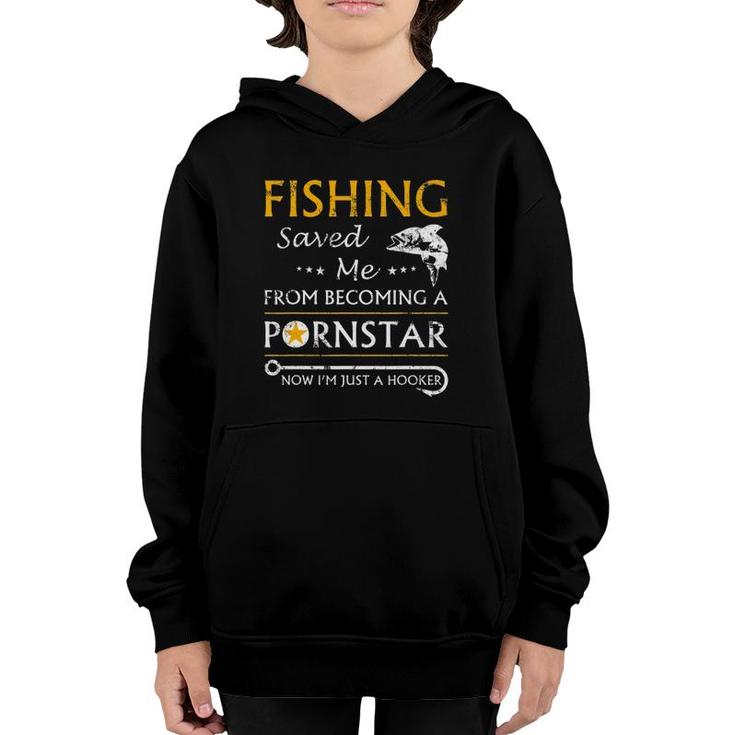 Fishing Funny Joke Now Im Just A Hooker Funny Gift Fisherman Youth Hoodie