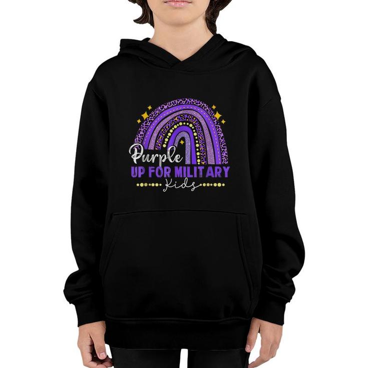 Funny Rainbow Purple Up For Military Kids Month Ribbon  Youth Hoodie