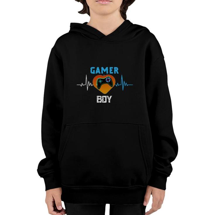 Gamer Boy Heartbeat Birthday Boy Matching Video Gamer Design Youth Hoodie