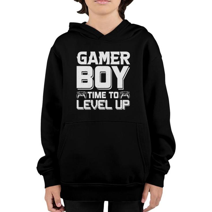 Gamer Boy Time To Level Up White Design Birthday Boy Matching Video Gamer Youth Hoodie