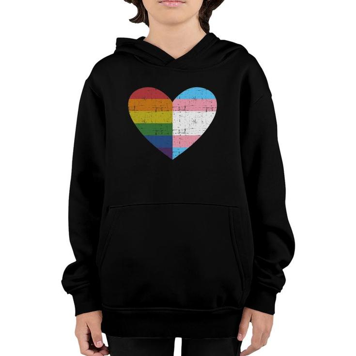 Heart With Rainbow And Transgender Flag For Pride Month Youth Hoodie