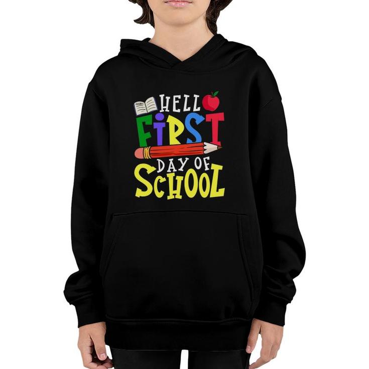 Hello First Day Of School Teacher Student Apple Pencil Book Youth Hoodie