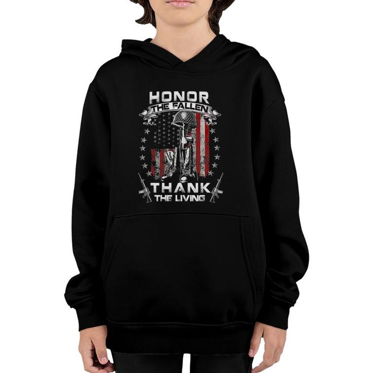 Honor The Fallen Thank The Living Memorial Day Veterans Day Youth Hoodie