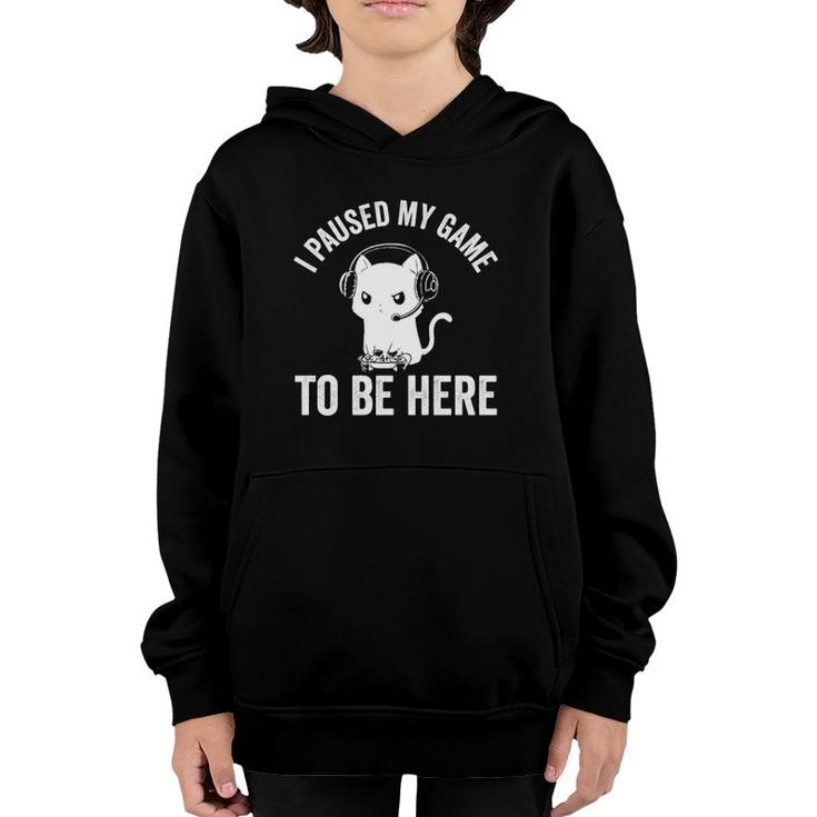I Paused My Game To Be Here Cat Funny Video Game For Gamers  Youth Hoodie