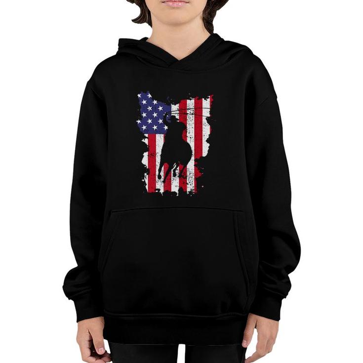Independence Day Team Roping Horseback Riding July Of 4Th Us Flag Youth Hoodie
