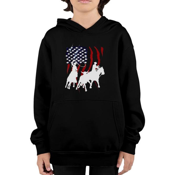 Independence Day Team Roping July Of 4Th Us Flag Sport Lover Youth Hoodie
