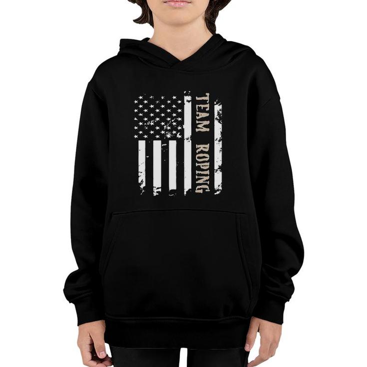 Independence Day Team Roping Rodeo Event July Of 4Th Us Flag Youth Hoodie