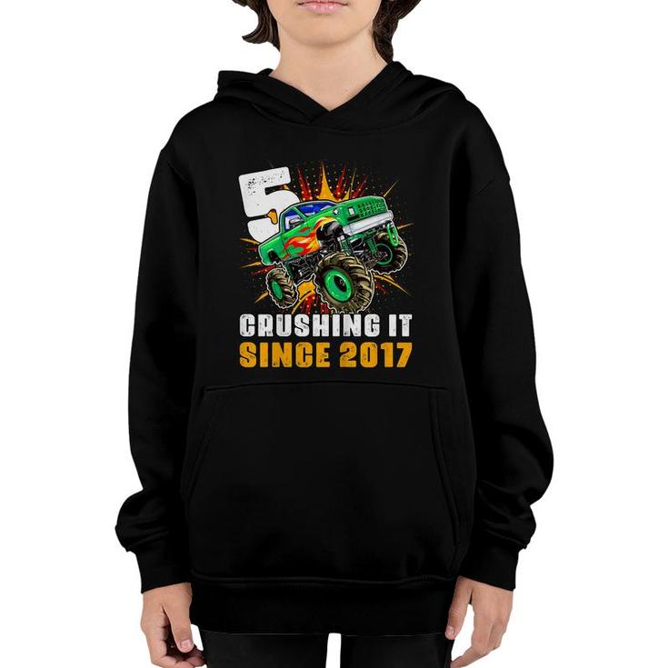 Kids 5 Crushing It Since 2017 Monster Truck 5Th Birthday Boys  Youth Hoodie