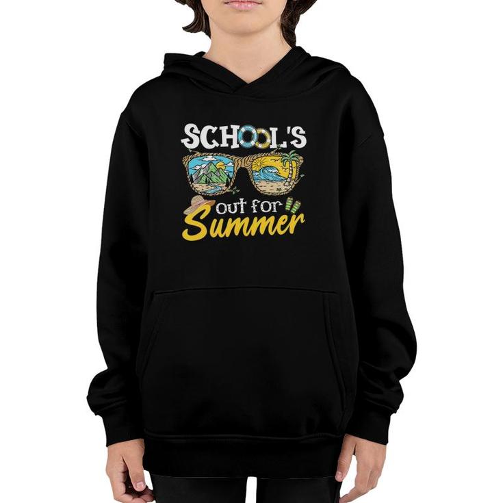 Last Day Of School Teacher Student Schools Out For Summer Vacation Beach Palm Tree Sun Sunglasses Youth Hoodie