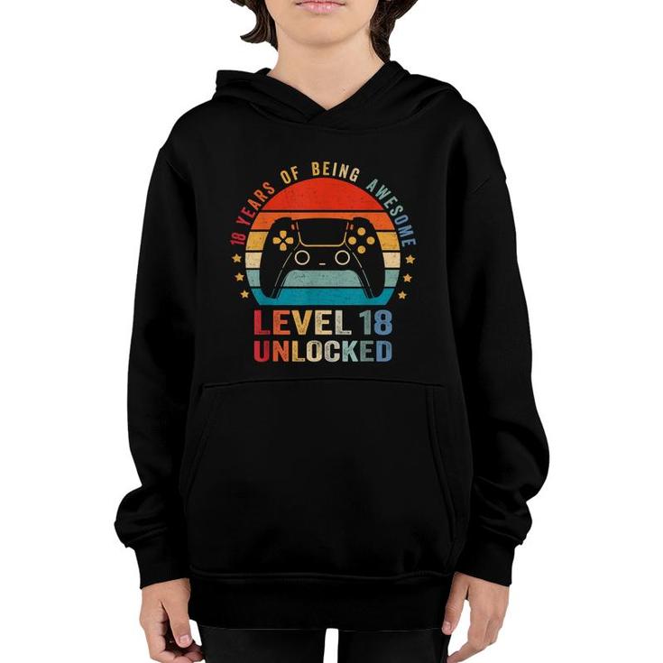 Level 18 Unlocked  18Th Video Gamer Birthday Boy Gift  Youth Hoodie