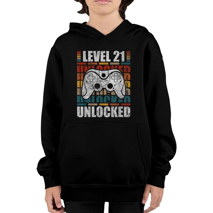 Level 21 Unlocked Retro Video Gamer Birthday  Youth Hoodie